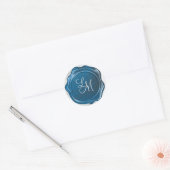 Elegantes Glossy Blue Wax Siegel Monogram Runder Aufkleber (Umschlag)