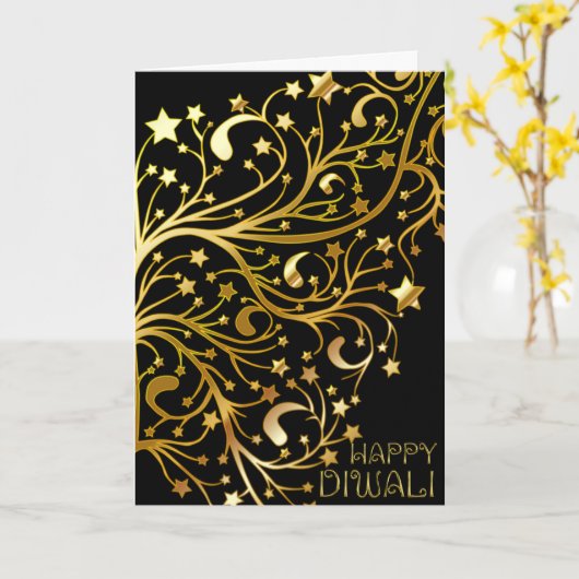 Elegantes glückliches Diwali spielt das schwarze Karte (Gelbe Blume)