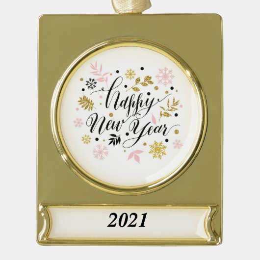 Elegantes glückliches neues Jahr Banner-Ornament Gold (Vorderseite)