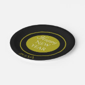 Elegantes glückliches neues Jahr mit Jahr Schwarze Pappteller (Schrägansicht)