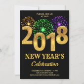 Elegantes Gold 2018 Feuerwerkskörper Silvester Par Einladung (Vorderseite)