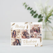 Elegantes Gold 4 Foto Collage Botanisches Weihnach Postkarte (Stehend Vorderseite)
