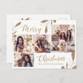 Elegantes Gold 4 Foto Collage Botanisches Weihnach Postkarte (Vorne/Hinten)