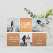 Elegantes Gold 4 Foto Collage Moderne Hochzeit Dankeskarte (Stehend Vorderseite)