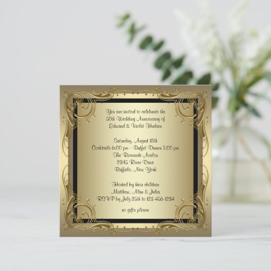 Elegantes Gold 50. Hochzeitliches Jubiläum Party Einladung (Stehend Vorderseite)