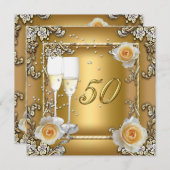Elegantes Gold 50. Hochzeitliches Jubiläum Party Einladung (Vorne/Hinten)