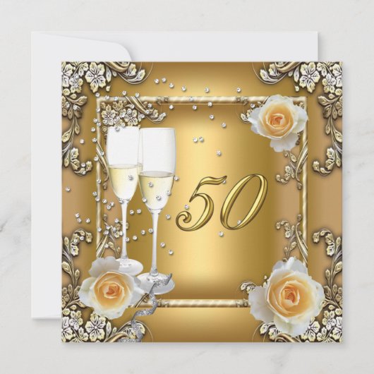 Elegantes Gold 50. Hochzeitliches Jubiläum Party Einladung (Vorderseite)