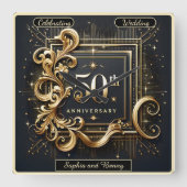 Elegantes Gold: 50-jähriges Design Quadratische Wanduhr (Vorderseite)
