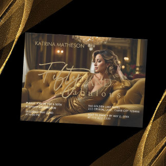 Elegantes Gold 50 und Fabelhaftes 50. Geburtstagsj Einladung