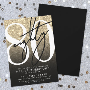 Elegantes Gold 80. Geburtstag Einladung