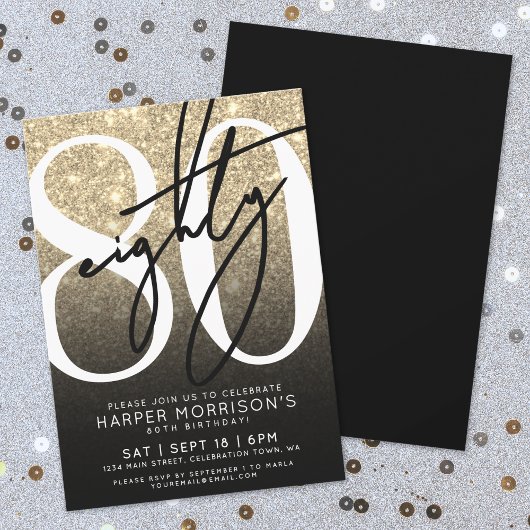 Elegantes Gold 80. Geburtstag Einladung