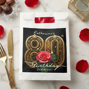 Elegantes Gold 80. Geburtstags-Rot-Rosen-Blumen-Sc Geschenktütchen