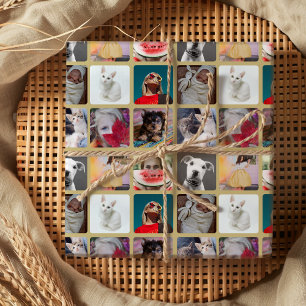 Elegantes Gold 9 Foto Square Geschenkpapier Set