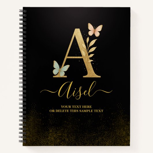 Elegantes Gold "A" Monogram Notebook Notizblock (Vorderseite)