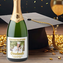 Elegantes Gold Abschluss Foto Custom Graduate Schaumweinetikett