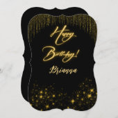 Elegantes Gold am Schwarzen Geburtstag Einladung (Vorne/Hinten)