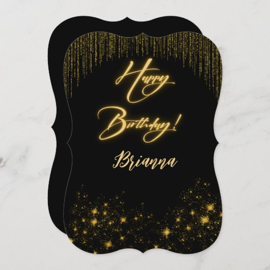 Elegantes Gold am Schwarzen Geburtstag Einladung (Vorne/Hinten)