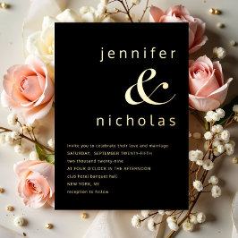 Elegantes Gold Ampersand Black Wedding Folieneinladung