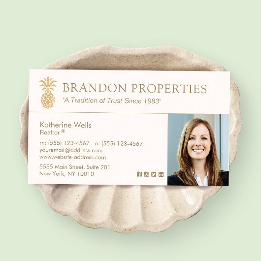 Elegantes Gold Ananas Real Anwesen Agent Foto Bu Visitenkarte