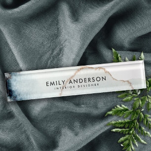 ELEGANTES GOLD AQUA BLAU BRUSSSTROKE STAIN TEXTURE NAMENSPLAKETTE