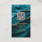 Elegantes Gold & Aquamarin Agate, QR-Code Logo Pro Visitenkarte (Rückseite)