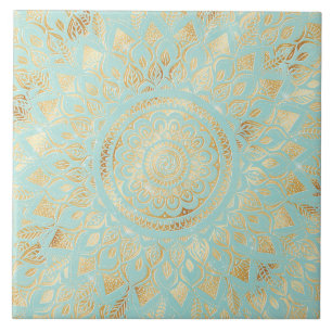 Elegantes Gold Aquamarines Mandala Fliese