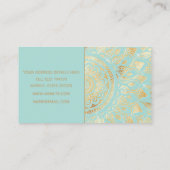 Elegantes Gold Aquamarines Mandala Visitenkarte (Rückseite)