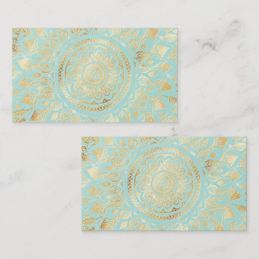 Elegantes Gold Aquamarines Mandala Visitenkarte (Vorne/Hinten)