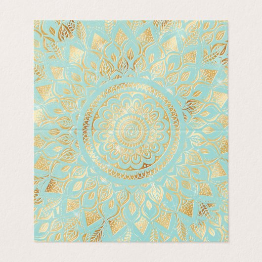 Elegantes Gold Aquamarines Mandala Visitenkarten (Außenseite Aufgefaltet)