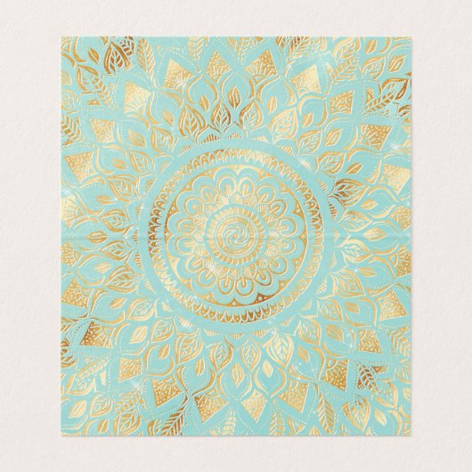 Elegantes Gold Aquamarines Mandala Visitenkarten (Innenseite Aufgefaltet)