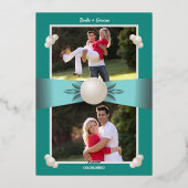 Elegantes Gold & Aquamarines Pearl Ribbon Foto Hoc Folieneinladung (Rückseite)