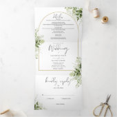 Elegantes Gold Arch Botanische Grüne Foto Hochzeit Dreifach Gefaltete Einladung (Innenseite)
