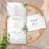 Elegantes Gold Arch Botanische Grüne Foto Hochzeit Dreifach Gefaltete Einladung