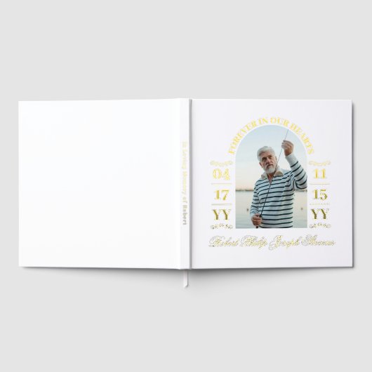 Elegantes Gold Arch Foto für immer im Herzen Gästebuch (Voll)