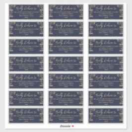 Elegantes Gold Art Deco auf blauem Gästeschrift Aufkleber