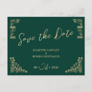 Elegantes Gold Art Deco auf Grün Save the Date Postkarte