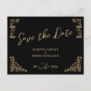 Elegantes Gold Art Deco auf schwarz Save the Date Postkarte