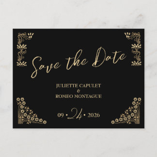 Elegantes Gold Art Deco auf schwarz Save the Date Postkarte