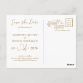 Elegantes Gold Art Deco auf schwarz Save the Date Postkarte (Rückseite)