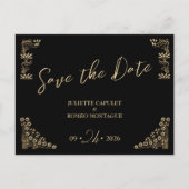 Elegantes Gold Art Deco auf schwarz Save the Date Postkarte (Vorderseite)