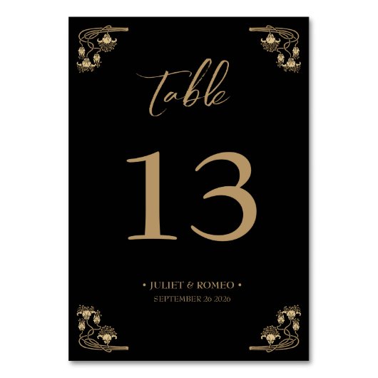 Elegantes Gold Art Decowedding Table Sitchart T Tischnummer (Rückseite)