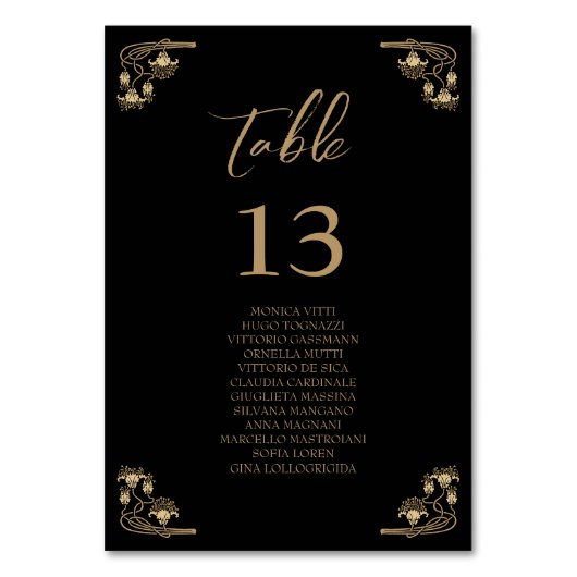 Elegantes Gold Art Decowedding Table Sitchart T Tischnummer (Vorderseite)