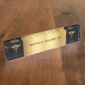 Elegantes Gold auf Black Caduceus Medical Doctor Namensplakette (Seite)