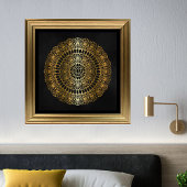 Elegantes Gold auf Black Lotus Henna Mandala Print Poster