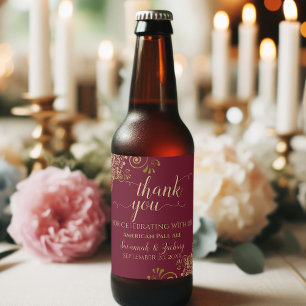 Elegantes Gold auf Burgund Maroon Hochzeit Vielen Bierflaschenetikett