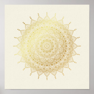 Elegantes Gold auf Cream Floral Henna Mandala Poster