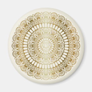 Elegantes Gold auf Cream Lotus Henna Mandala Magnet