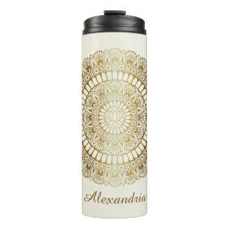 Elegantes Gold auf Cream Lotus Henna Mandala Thermosbecher