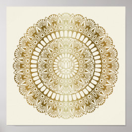 Elegantes Gold auf Creme Lotus Henna Mandala Print Poster