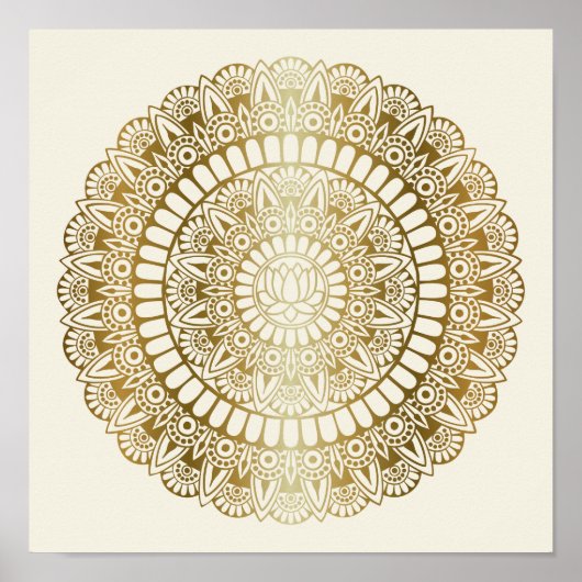 Elegantes Gold auf Creme Lotus Henna Mandala Print Poster (Vorne)